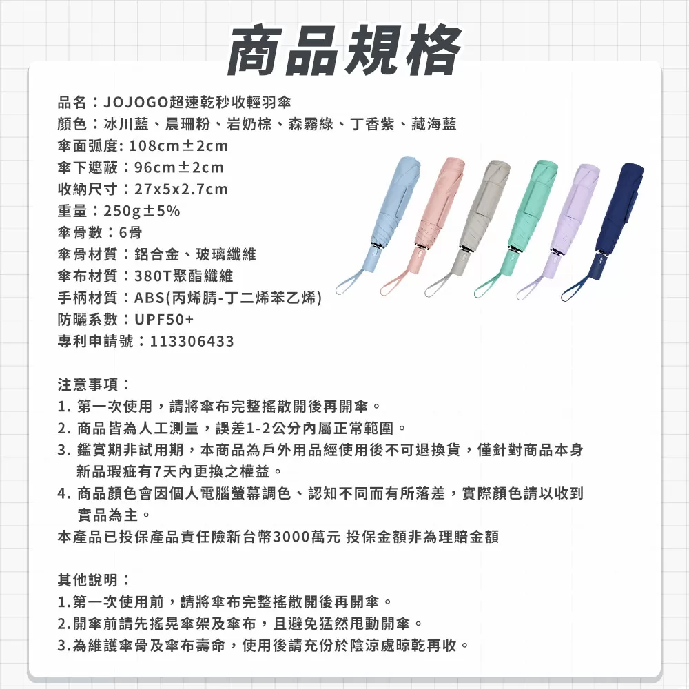 JOJOGO｜超速乾秒收輕羽傘商品介紹-36
